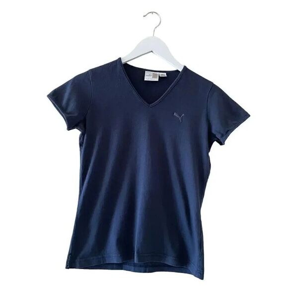 Puma Navy Solid Color V-neck Basic Essential Minimalist Sporty Women’s Top SZ S - Picture 1 of 9
